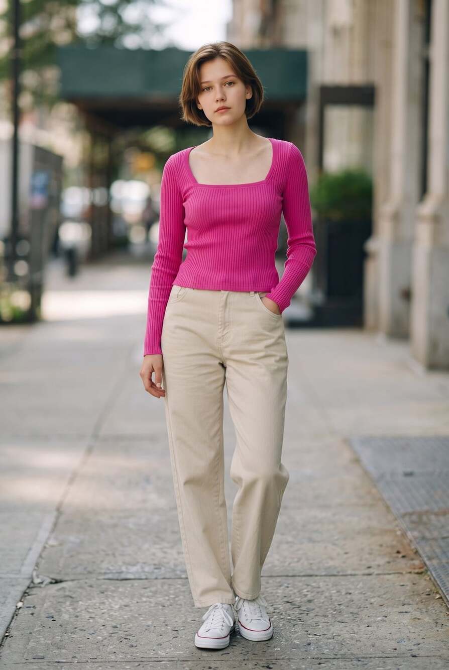 Zara Ribbed Square Neck Long Sleeve Top Size M Pink